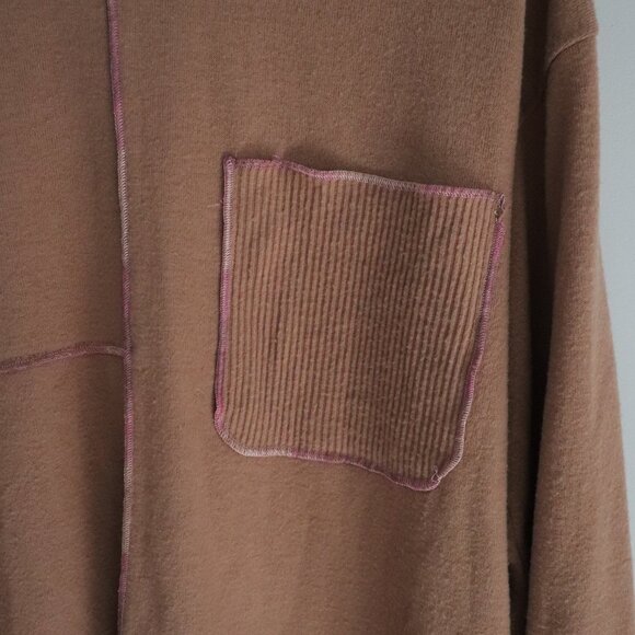 Democracy Brown Medium Lightweight Soft Pocket Ribbed Knit Pullover Sweater Top - Picture 7 of 12